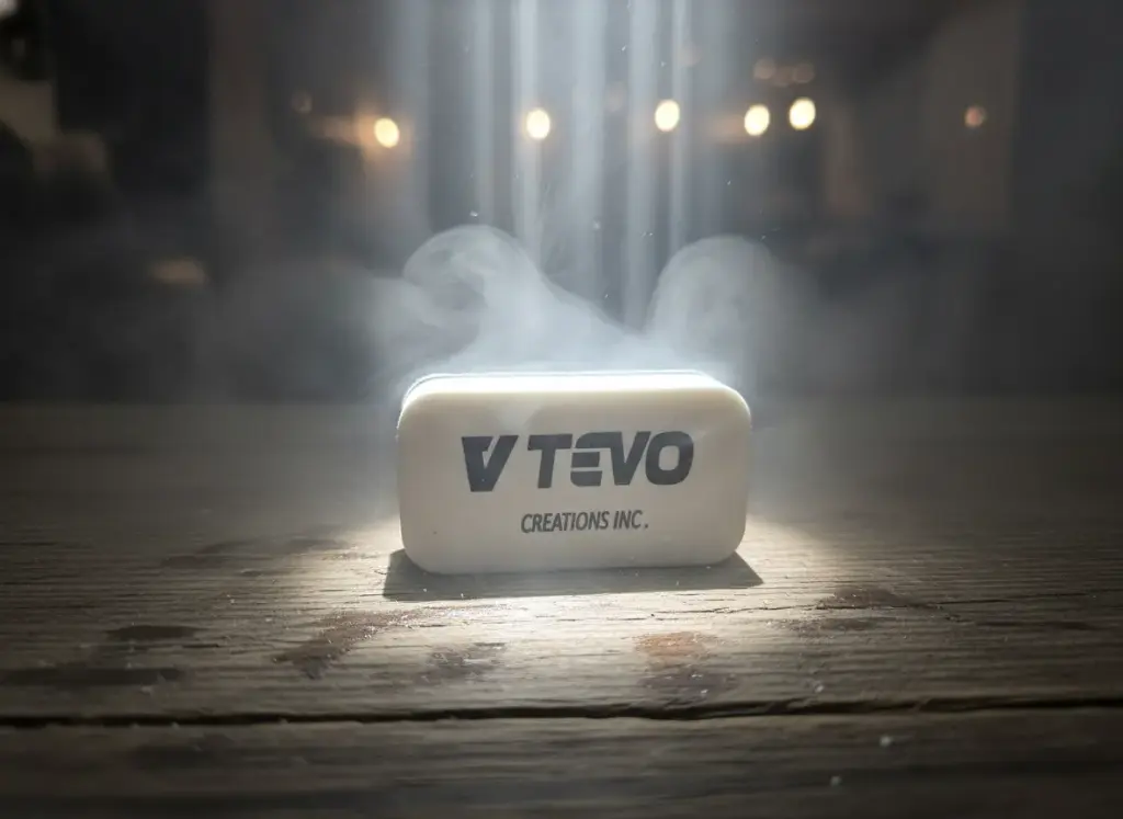 Artistic product shot of V TEVO ceramic coating sponge illuminated with dramatic lighting.