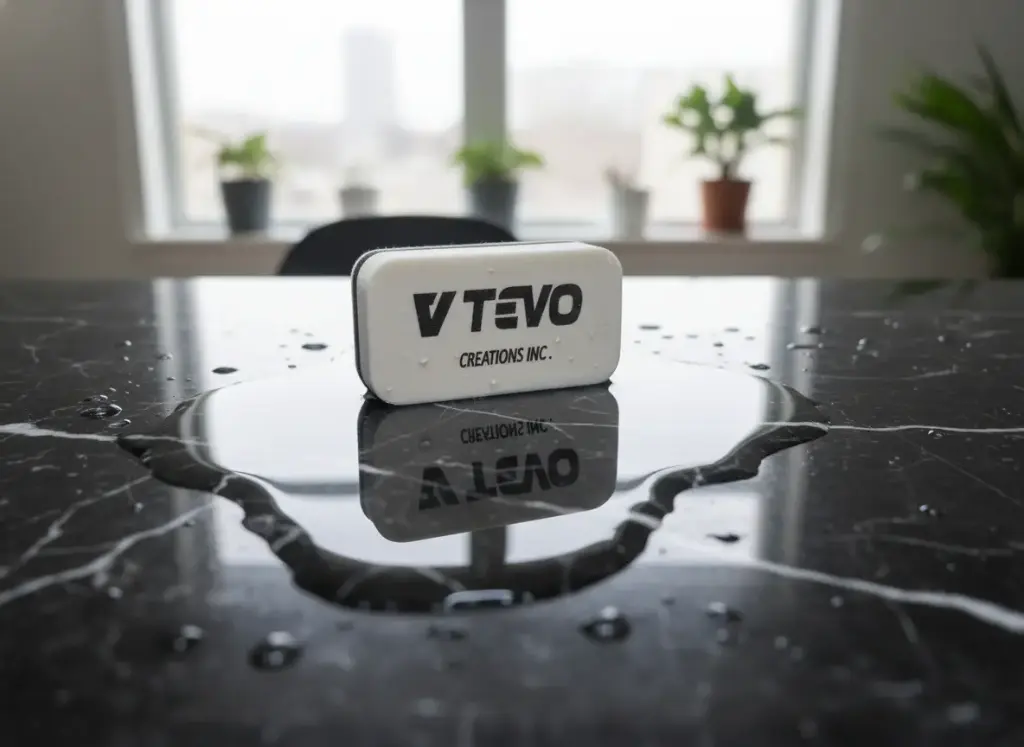 Nano ceramic applicator pad sitting on a black reflective surface with water beads.