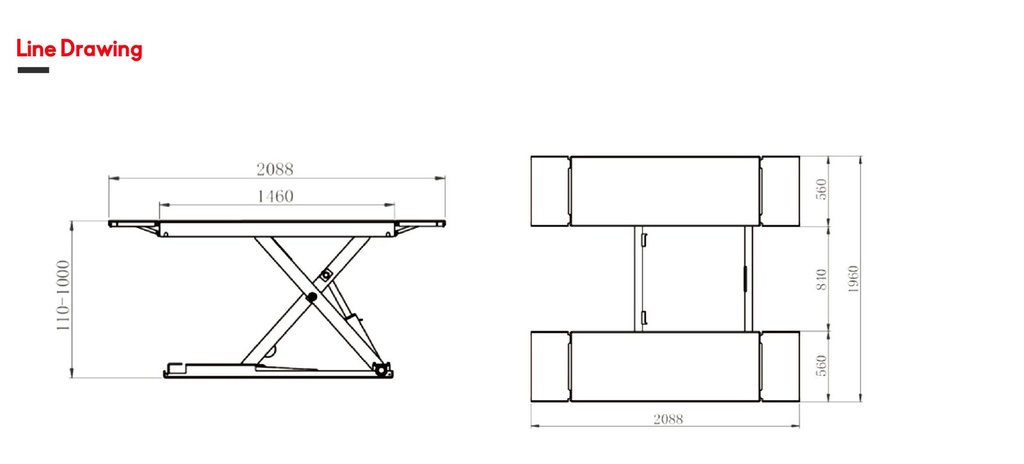 BRIGHT 3 Ton Low-Profile Scissor Lift OMEGA 300EW كوريك مقص برايت 3 طن ارتفاع 1000 مم BRIGHT/OMEGA 300EW
