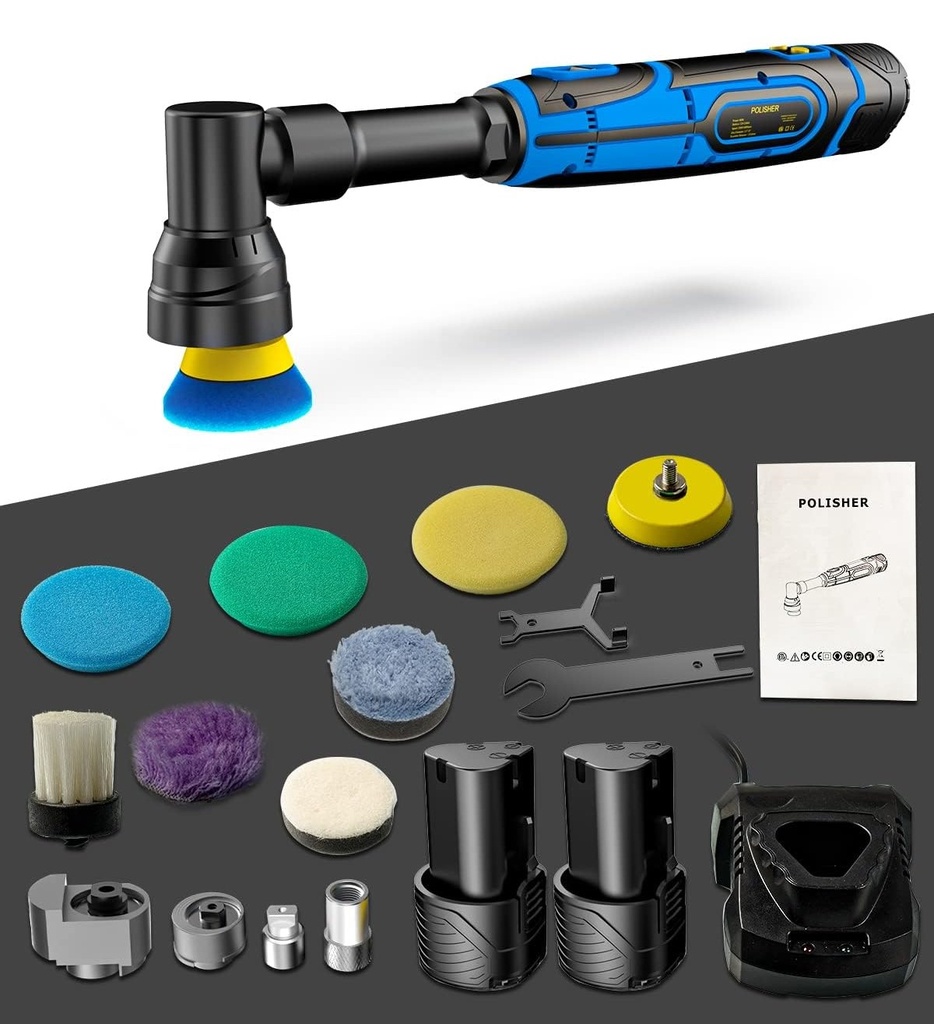 BROTHERS SMALL-BATTERY-POLISHER Dual Action & Rotary Cordless Polisher With 2 Battery 12V 1 inch 3/12mm Throw 800W صاروخ تلميع بالبطارية برازرز (دول اكشن) 1 بوصة 12 فولت BR-SMALL BATTERY POLISHER