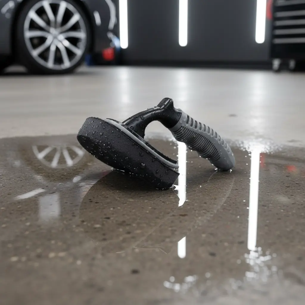 BROTHERS Curved Tire Polishing Brush With 2 Sponge يد بلاستيك برازرز لون رمادي لتلميع الكاوتش + 2 سفنجة سوداء BR/TYRE WAX BRUSH