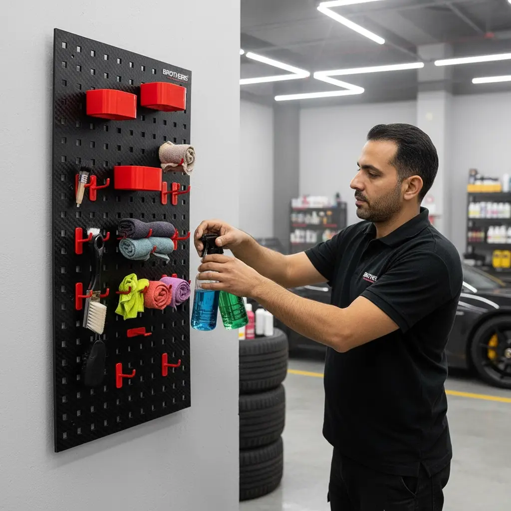 BROTHERS Empty Wall-Mounted Detailing & Workshop Tools Board With 15 Pcs Hook Kit 90*45cm لوحة - بورد برازرز سوداء لتعليق مستلزمات كار كير + اطقم تعليق BR/BEAUTY TOOL PENDANT