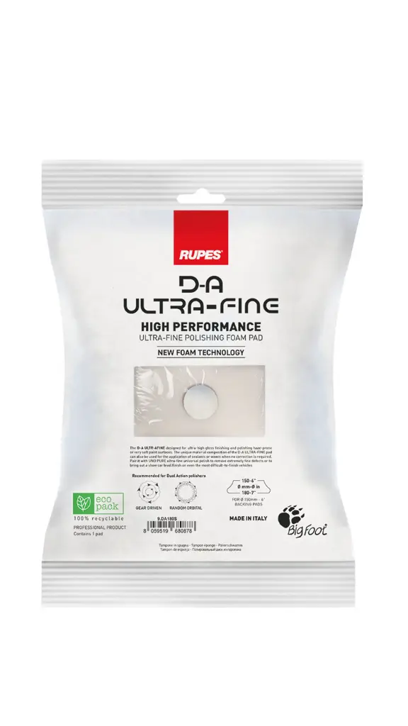 RUPES D-A Ultra-Fine White Foam Polishing Pad 150mm 5 Inch / سفنجة تلميع فائقة النعومة دول اكشن ماركة روبيس موديل D-A Ultra-Fine ايطالي - مقاس 5 بوصة (لون أبيض)