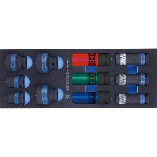 [HPWTXX00044] طقم لقم تصادمية سوداء (Impact Sockets) مقاس 1/2 بوصة ماركة كينج توني تايواني - 11 قطعة